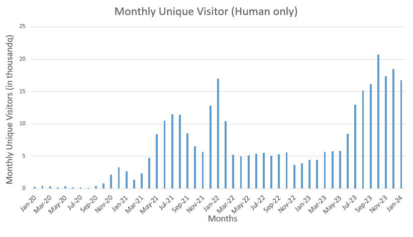Unique monthly visitor growth from 2020 to 2024